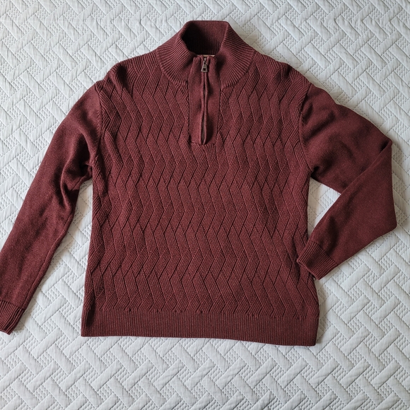 Weatherproof Vintage Men's Burgundy Cable-Knit Quarter-Zip Sweater - Picture 3 of 9